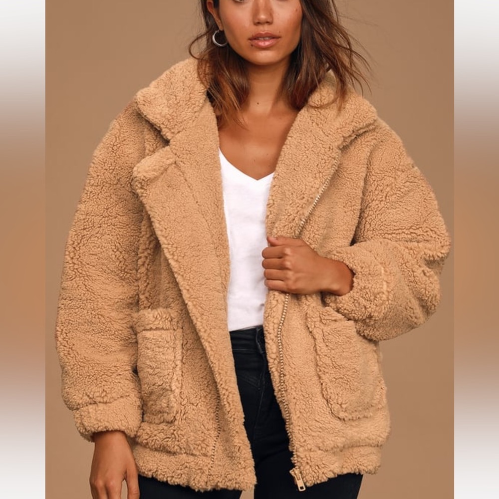 Lulu’s  caramel tan teddy jacket shacket oversize like new lulus